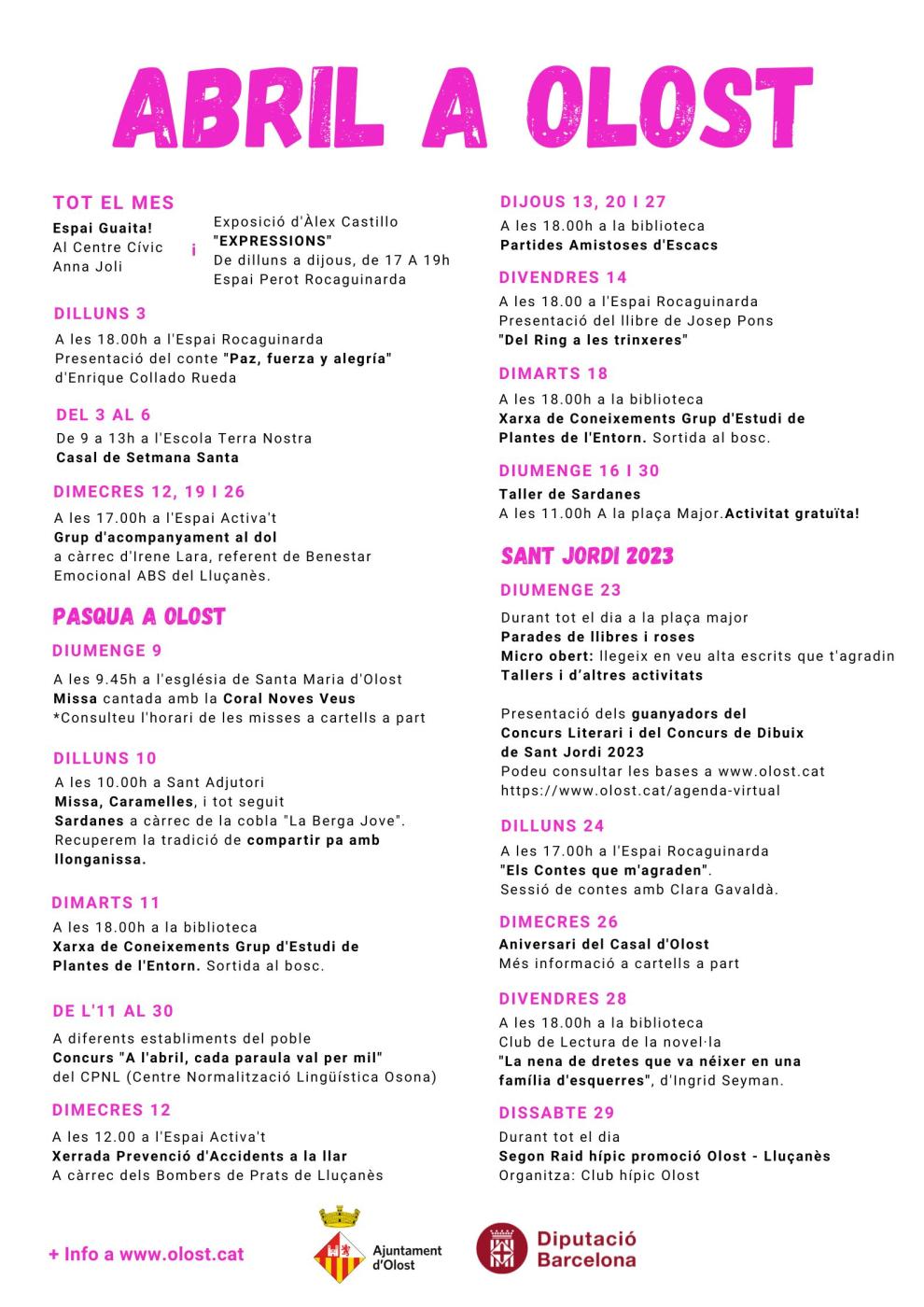 Agenda d'activitats de l'abril a Olost